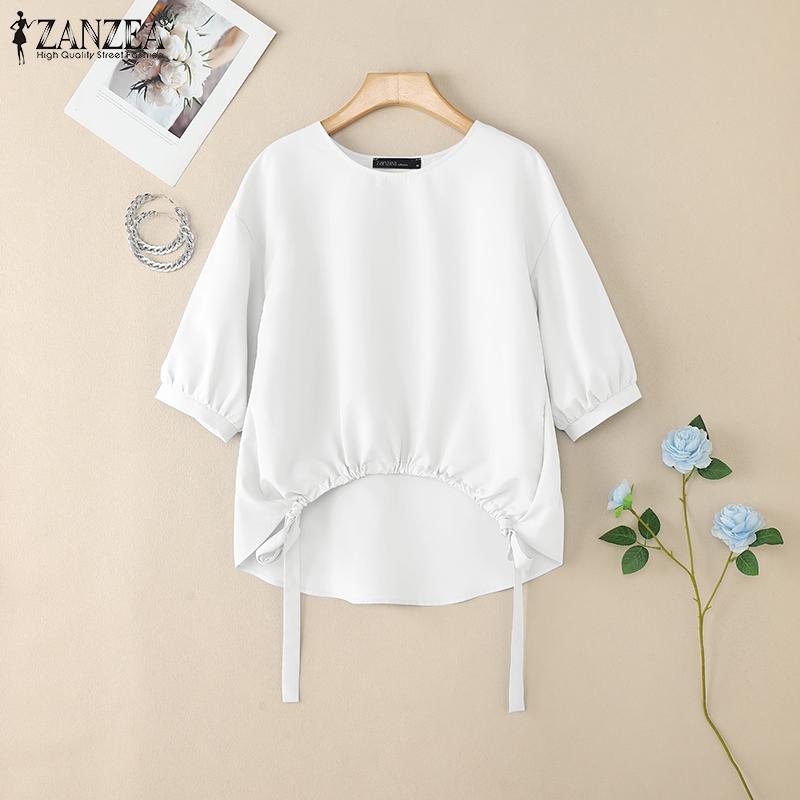 ZANZEA Damska luźna bluzka z okrągłym dekoltem i rękawami 3/4 na lato