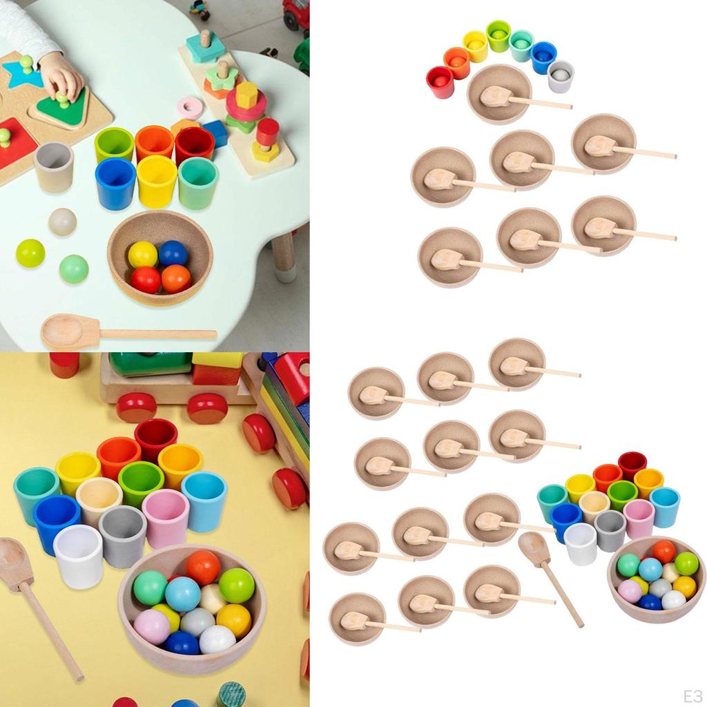 Balls In Cups,Rainbow Color Sorting Toy,Preschool Learning Toy.Wooden,Wooden,Rainbow Ball Toy for