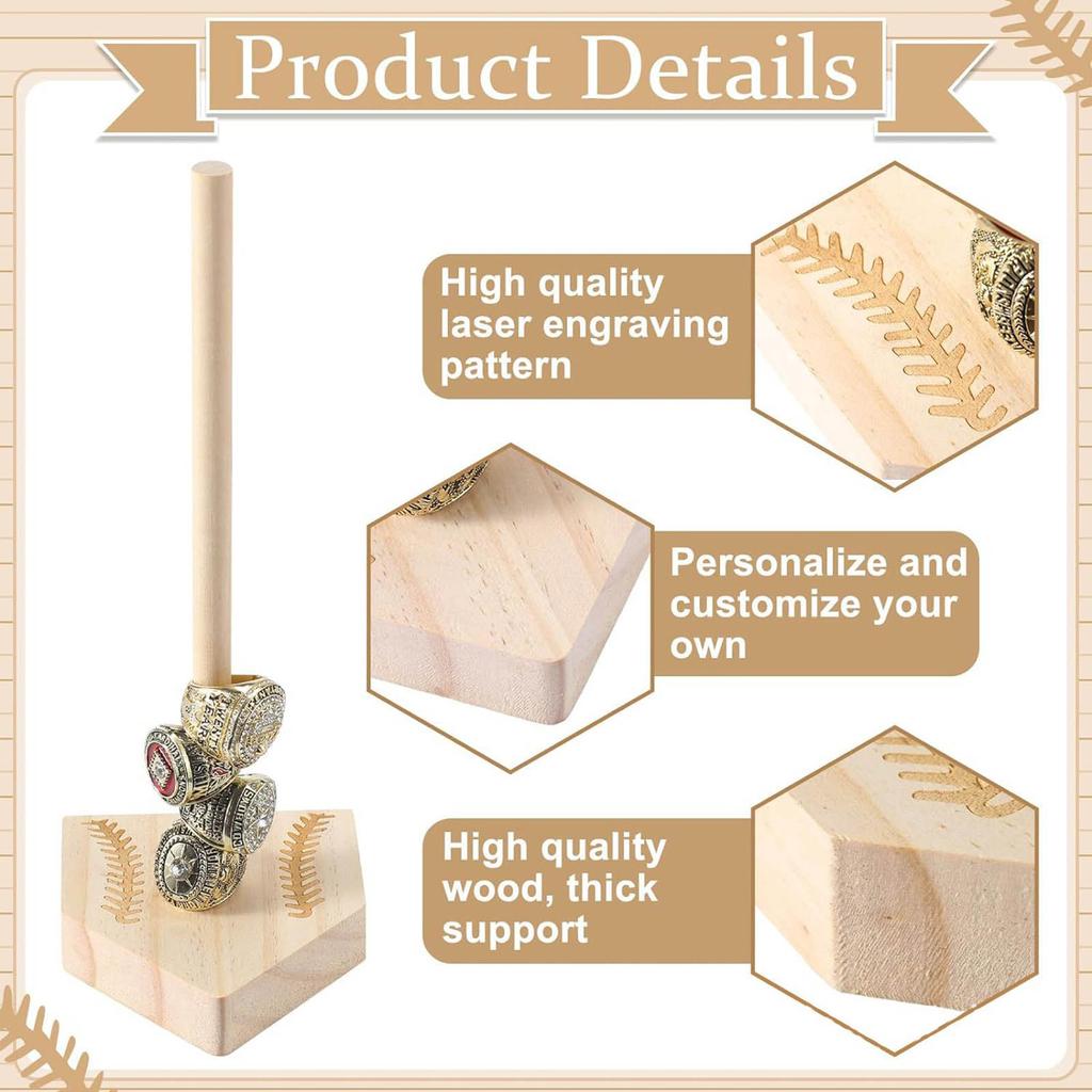 Baseball Rings Holder Baseball Display Case Championship Rings Display Holder Wood Material Jewelry Storage Holder