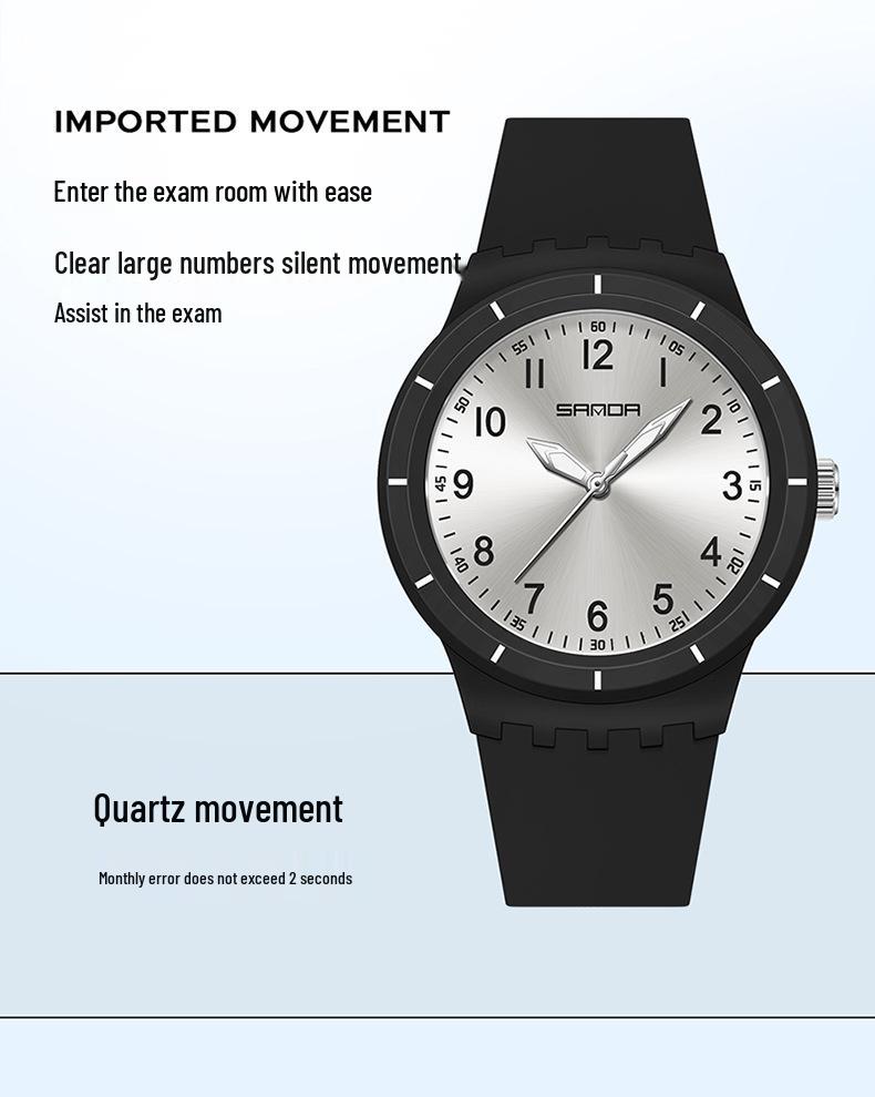 Sanda Unisex Waterproof Exam Quartz Watch for Middle School Students - Korean Style, Simple, Luminous, Sports Design