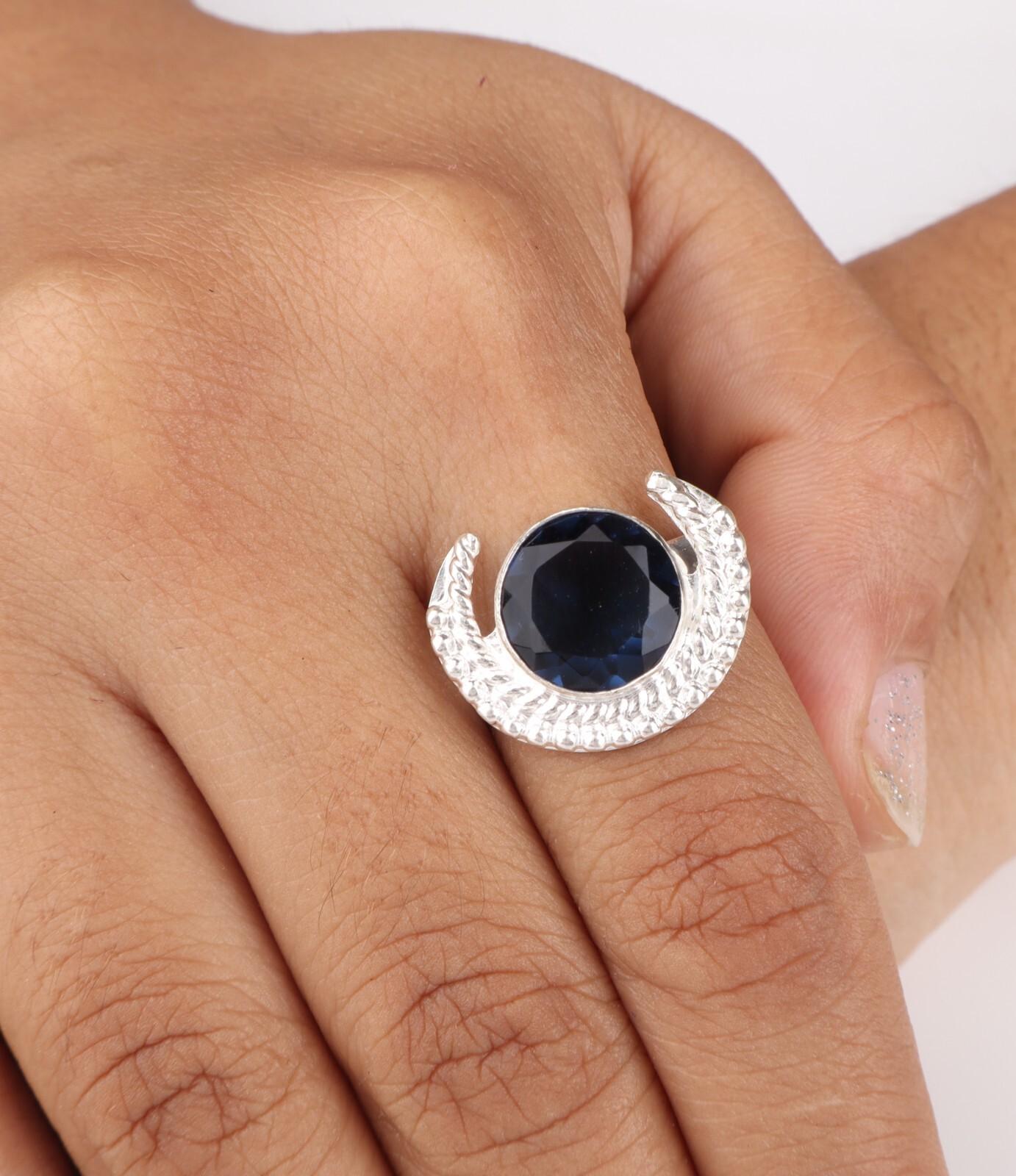 

Лондонский голубой топаз Драгоценный камень 925 Стерлинговое серебро Ювелирное изделие ручной работы Кольцо для любви RR-48-13 13