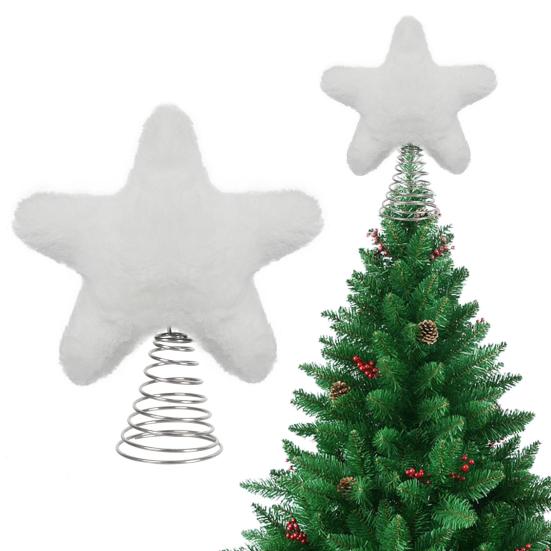 Christmas Tree Topper Plush Star Decoration Xmas Five-Pointed Star Tree Topper with Spring for Holiday Tree Decoration