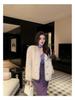 Purple Polka Dot V-Neck Two-Piece Long Dress with Cinched Waist and Slim Fit