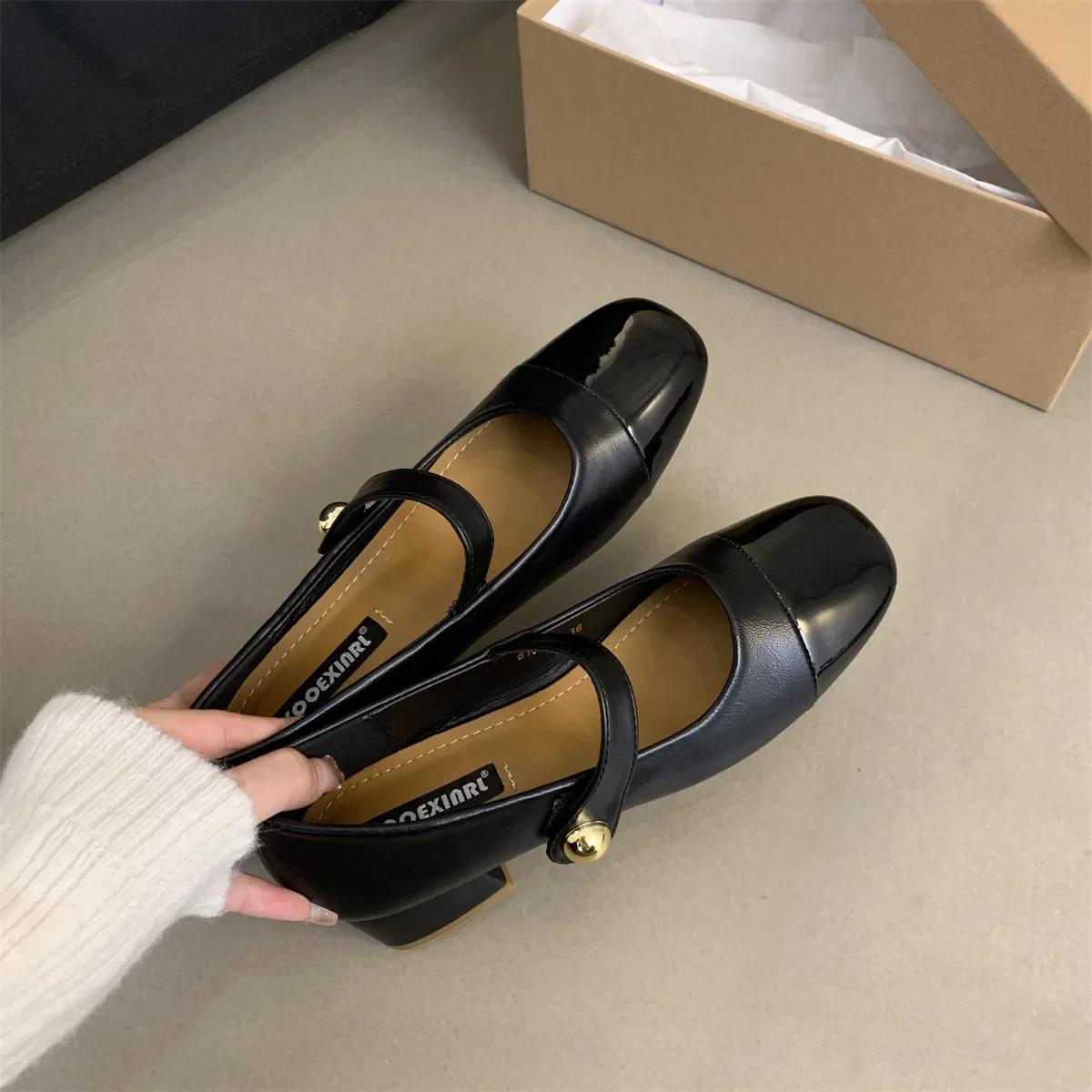 

Женские туфли Marie Janes на высоком каблуке с квадратным носком, женские летние туфли на низком каблуке 2024 года, осенние новые дизайнерские туфли, элегантные туфли-лодочки Femme 39 хаки