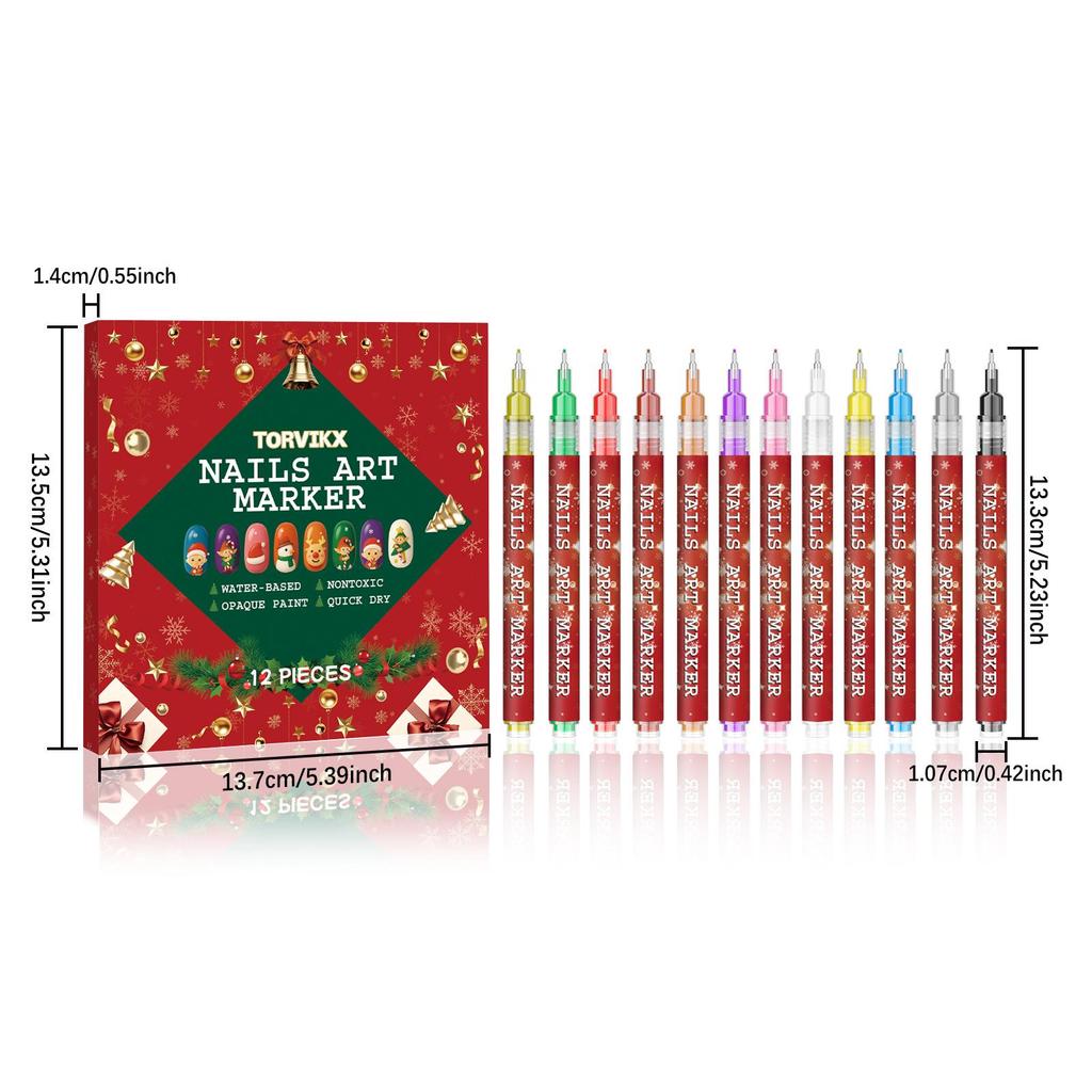 Torvikx DIY Christmas Nail Art Graffiti Pen - Fine Tip, Highly Pigmented, Smudge-Proof Nail Painting Pen