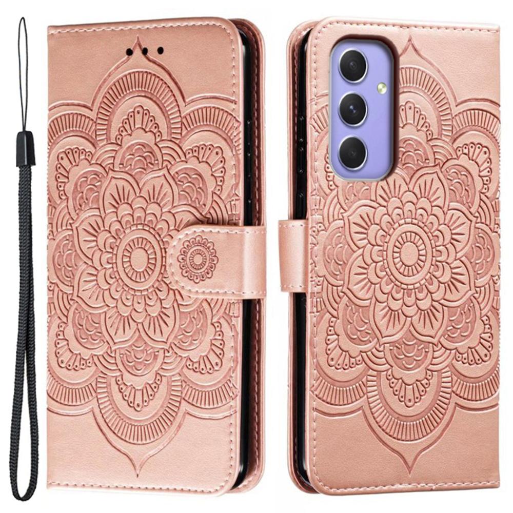 For Samsung Galaxy S25 FE Case PU Leather Mandala Imprinted Design Wallet Phone Cover with Wrist Strap