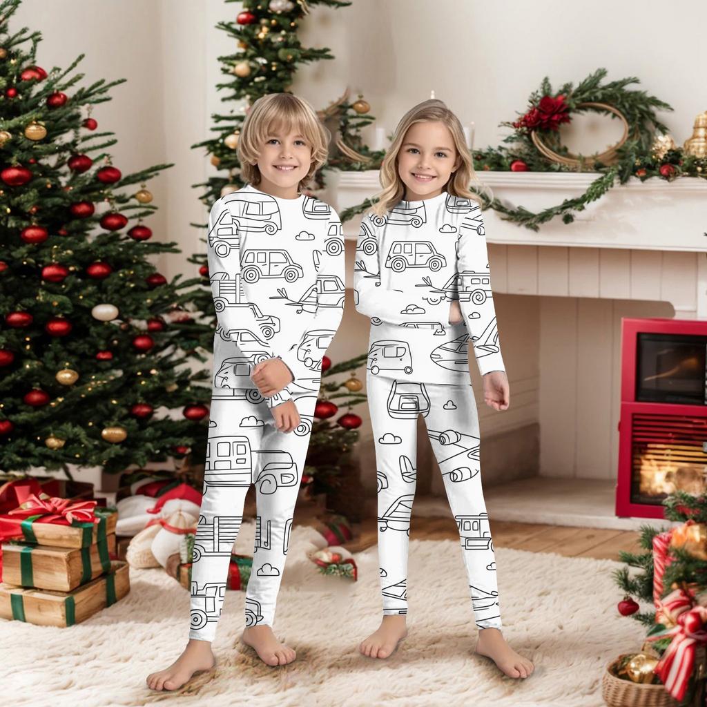 Hand-painted Parent-child Outfit- Print Round Neck Parent-child Long Sleeve Long Pants Home Clothes Suit