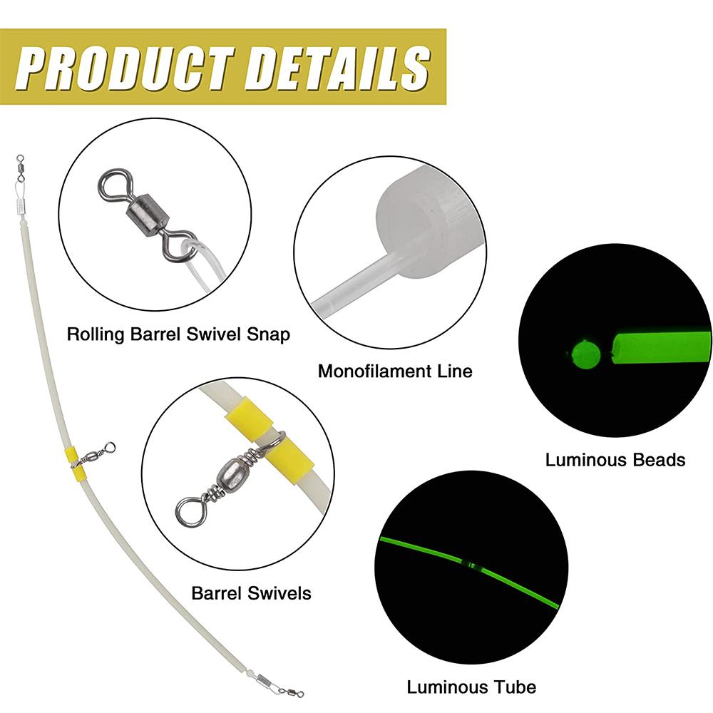 4Pcs Luminous Fishing Balance Connector Feeder Anti Tangle Boom Sleeves Tube with Swivel Bead Line Luminous Tube Fishing Tackle