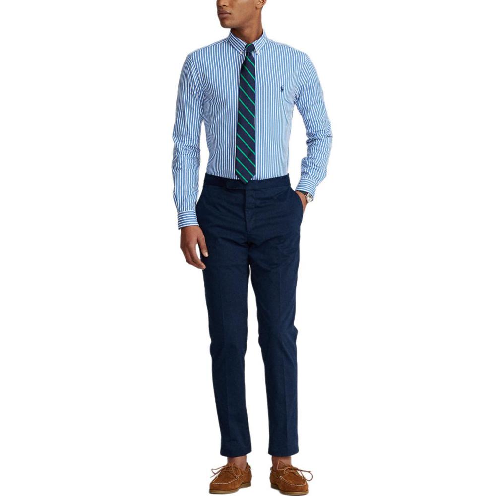 Polo Ralph Lauren Striped Poplin Slim Fit Long Sleeve Shirt Men Shirts Blue MNPOWOV16821246-400