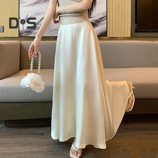 Women Fishtail Skirt High-Waisted Satin-Like Breathable Maxi Skirt Solid Color Office Skirt Work Leisure Daily Wear