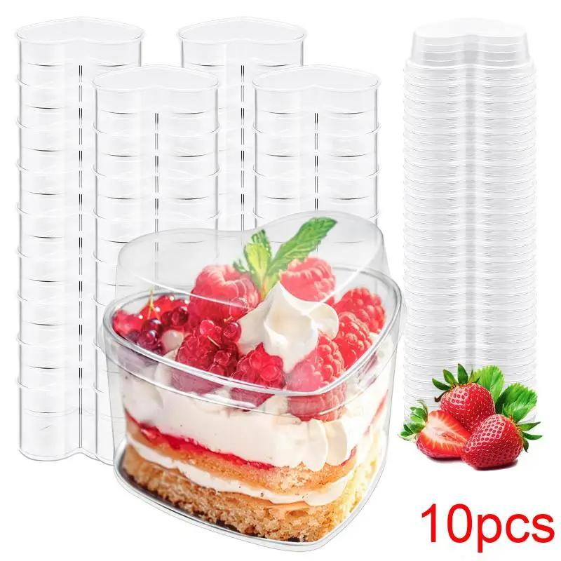 

[YY34]10/20/30Pcs Disposable Transparent Plastic Mousse Cup Mini Heart Shaped Pudding Dessert Cup For Hotel Party And Sweet Shop