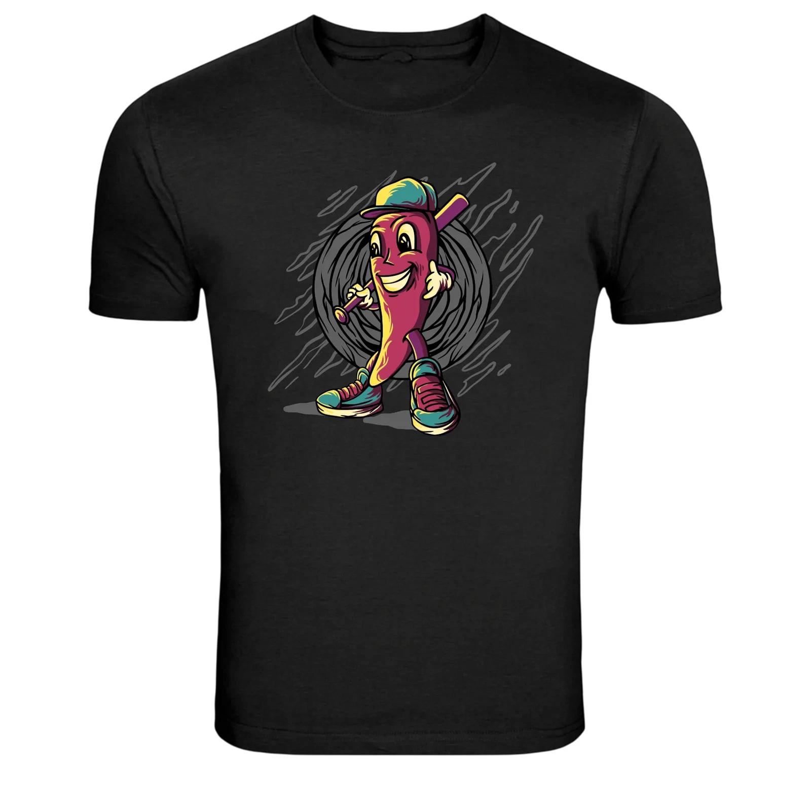 Hot Chili Pepper Baseball Player Cartoon Graphic T-Shirt S