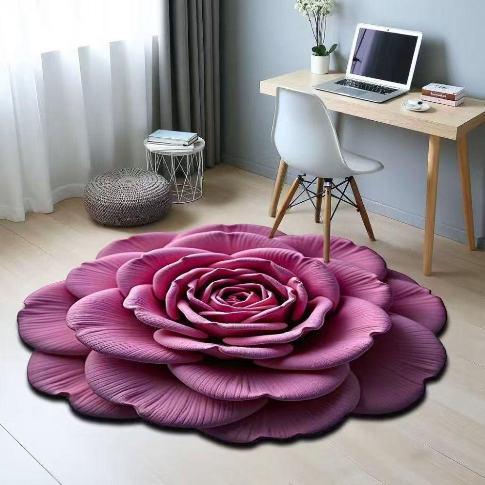 Non-slip Peony Floor Mat Special-shaped Bathroom Floor Mat  for Living Room Tea Table Bedside