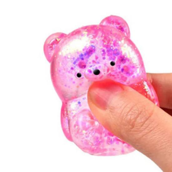 Mini Glitter Bear Squeeze Toy Stress Relief Clear Bear Stress Sugar Ball Sensory Toy Soft Slow Rising Decompression Fidget Toy