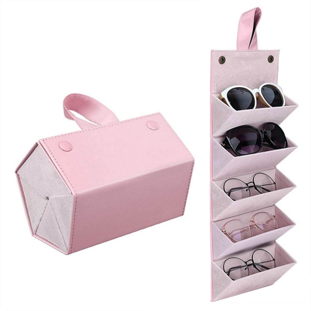Sunglass Travel Holder Foldable PU Eyeglass Organizer with 5Slots for Jewelry Storage Multiple Hanging Eyewear Display