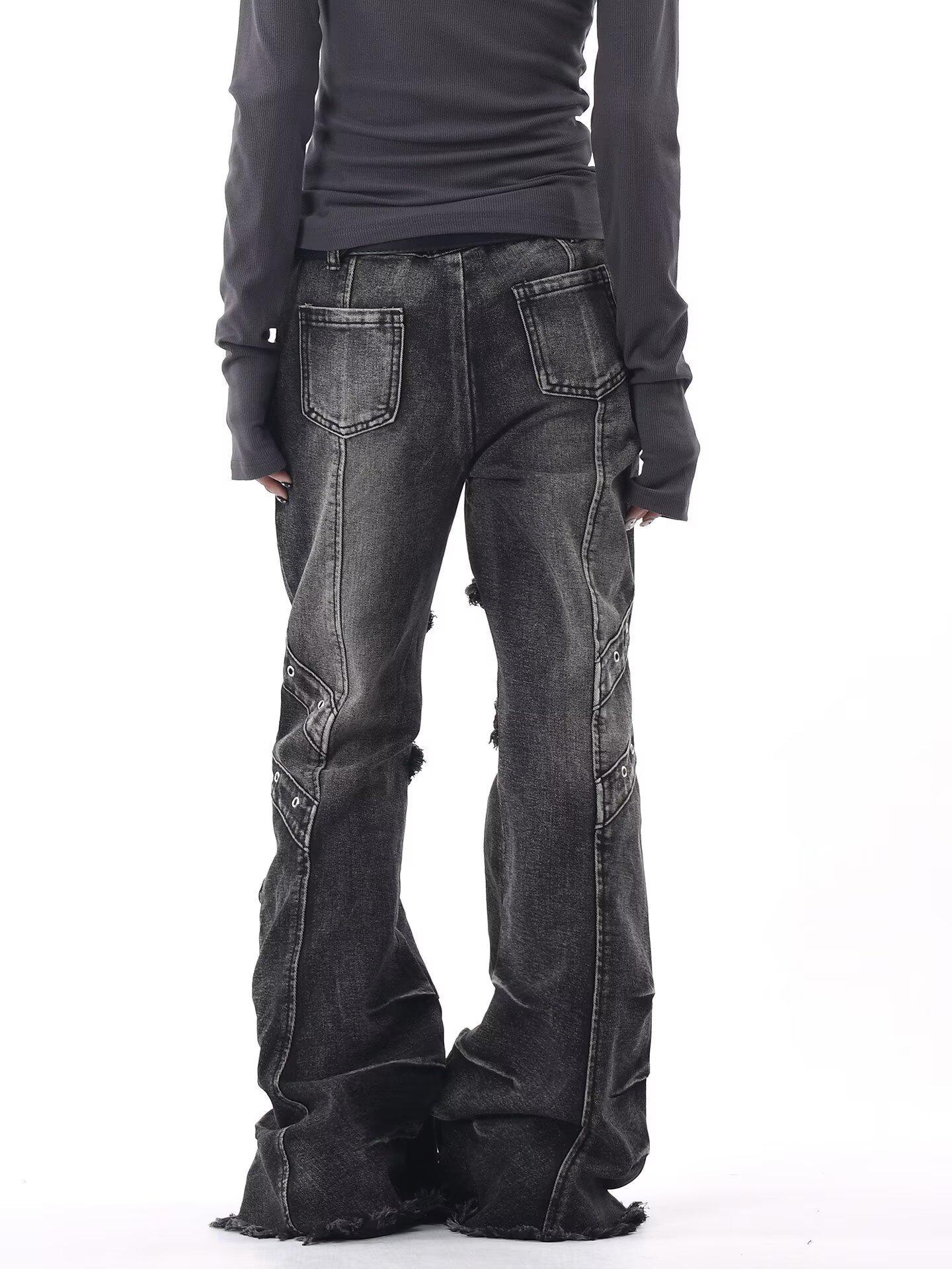 

Women s Washed Micro-Flare Jeans with Frayed Edges and 3D Pockets XL сірий колір