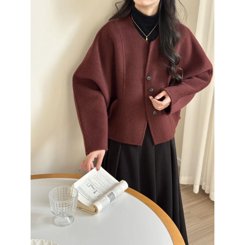 

Осенне-зимнее однотонное короткое однобортное двухстороннее шерстяное пальто для женщин, миниатюрное повседневное шерстяное пальто M