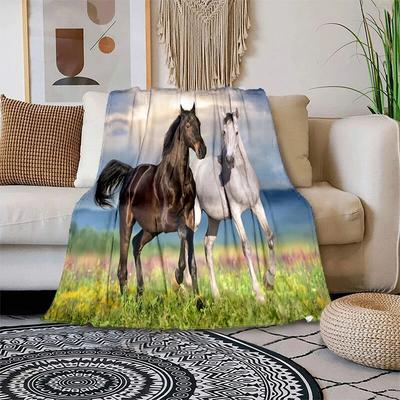 Galloping Horse Printed Blanket for Sofa Bed Travel Camping Living Room Office Conditioning Blanket for All Seasons Gifts
