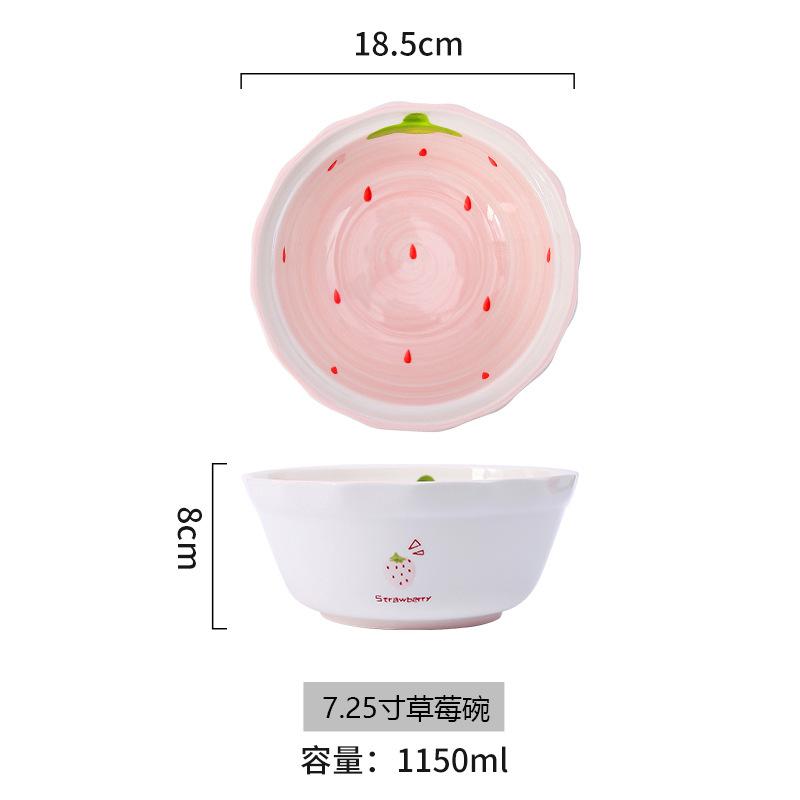 Pink Strawberry Plate Rectangular Ceramic Western Steak Plate Round Fruit Dessert Bowl Noodle Soup Large Bowl Breakfast Milk Mug