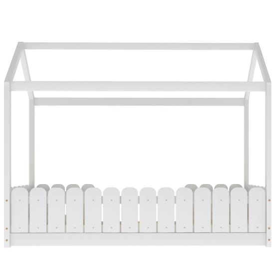 Single Bed Sturdy Construction High Stability Fence Design Mildew-proof Good Load-bearing Anti-fall Smooth Surface Frame Wooden Bedstead Bedroom
