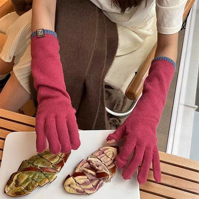 Guanti Lavorati a Maglia Colorati per l'Inverno Nuovo Calore Coreano Lana Ispessita Maniche Estese per Donna Versatili e alla Moda