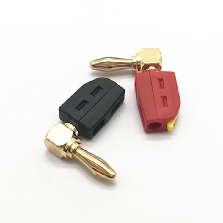 Elbow 4MM Banana Plug Connector, Solderless with Gold-Plated Six-Leaf Self-Locking Snap Fastener