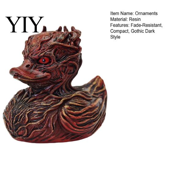 Unique Trendy Collectible Halloween Horror Duck Figurine, Devil Animal Resin Statue, Dryad Demon Gothic Desktop Decor for Shelf Desk Car Tabletop