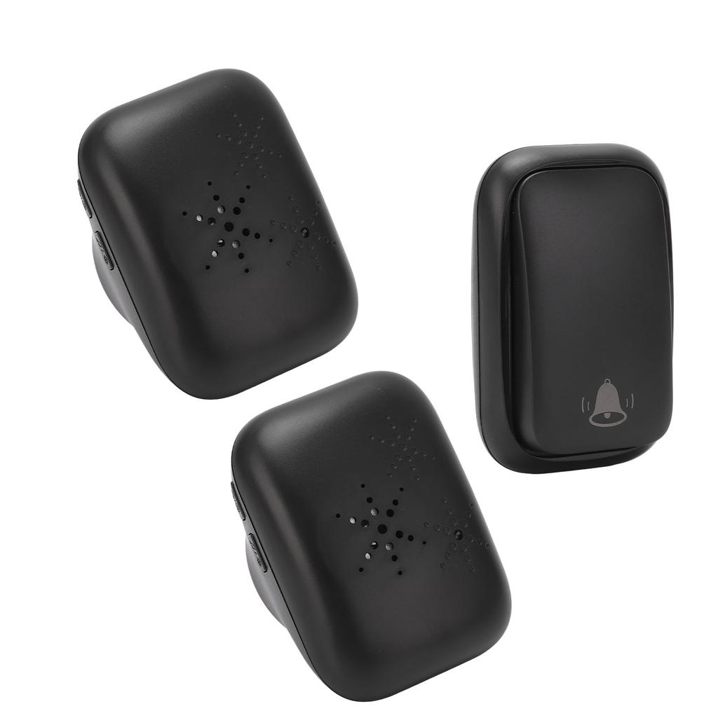 Wireless Doorbell ABS Black Self Powered 150m Range 433MHz with 2 Receivers for Home Hotel Factory AC