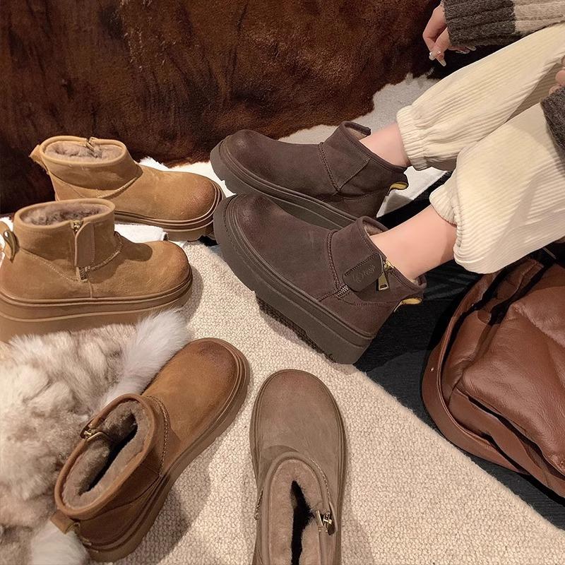 thick-soled snow boots women's non-slip velvet thickened short boots 2025 fur integrated Martin boots cotton shoes with higher thick soles