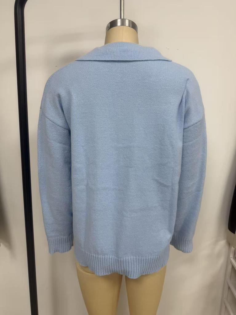 2026 Autumn/Winter Women's Loose Knit Lapel Sweater with Half-Button Style - European & American Fashion