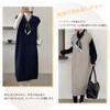 H2four Long Knit Vest Dress with Solid Layered Perfect for Office Winter Women's V-Neck, Ribbon, Sleeveless, Warm, Figure-Flattering, Slimming,