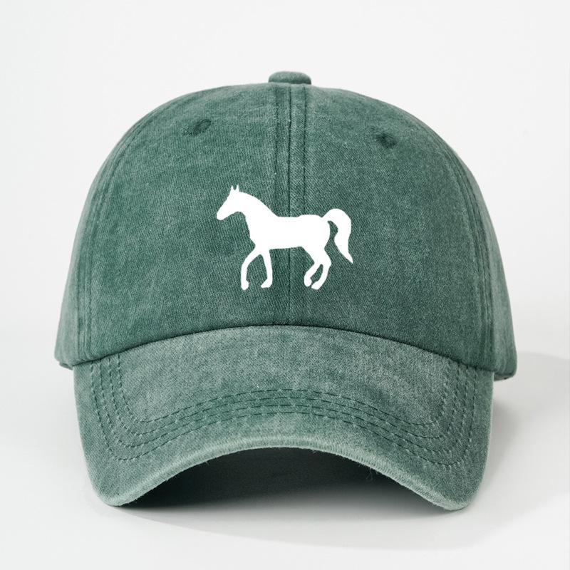 

All Season Baseball Cap For Men And Women Washed Cotton Fine Hors Print Snapback Hat Hip Hop Outdoor Sun Hat Wholesales темно-зеленого