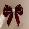 Red Bow Pearl Hair Clip: Autumn & Winter Princess Style, Bridal Toast, New Year Headwear
