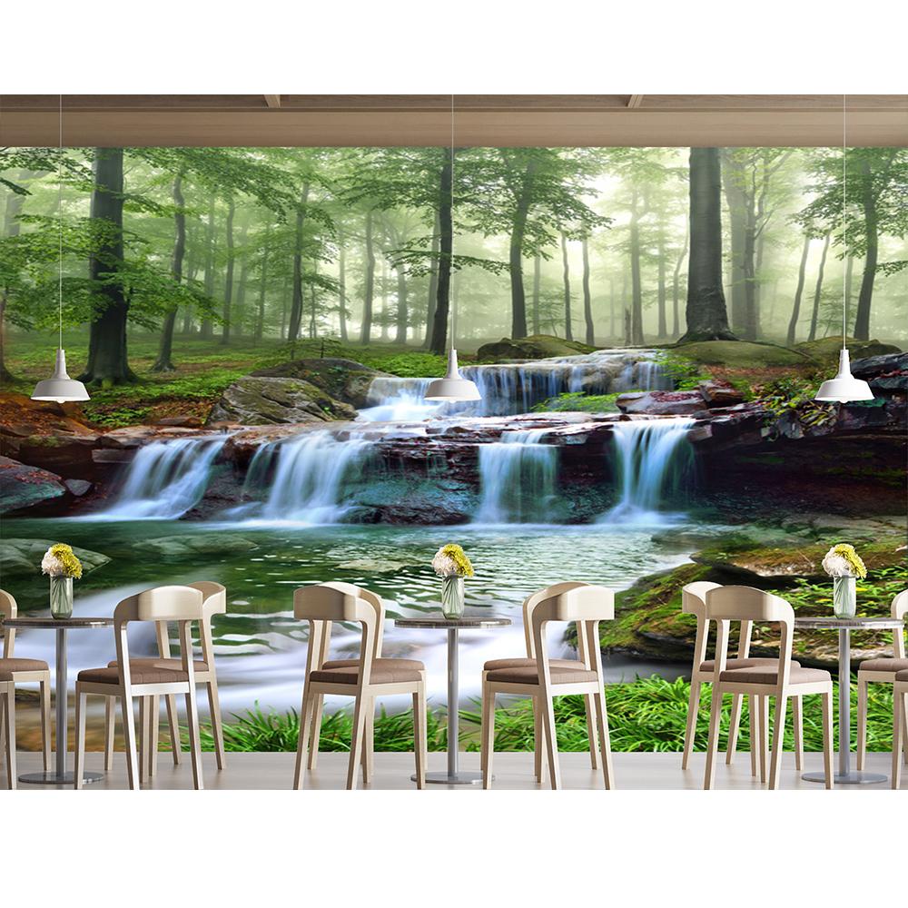 Waterfall Stream Wall Mural 3d Forest Landscape Wallpaper Removable Large Photo Sticker Background Wall Decor For Living Room Bedroom Wallpaper