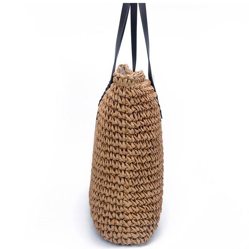 Women Handmade Weave Handbag Large Capacity Beach Shoulder Summer Straw Bag