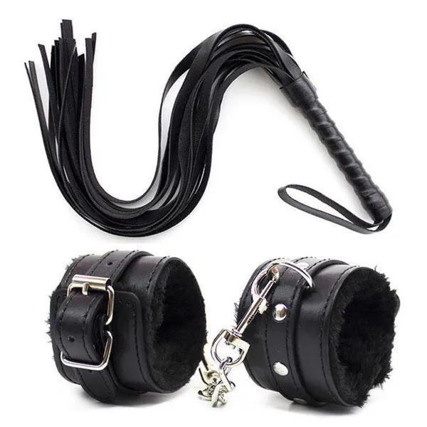 BDSM PU Leather Whip Flogger Plush Sex Handcuffs Bondage Slave Exotic Accessories Toys For Couples Adults Games