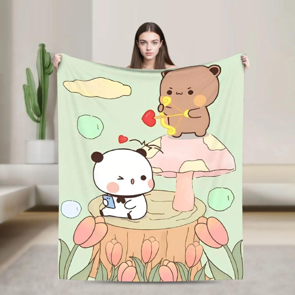 Bubu Dudu Panda Bear Cartoon Flannel Blanket Cute Art Lightweight Throw for Autumn Winter Travel Home Decor