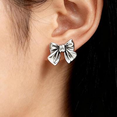 Boucles d'oreilles Puces Nœud Papillon en Argent Sterling S925 Thaïlandais Haut de Gamme Oxydé pour Femmes