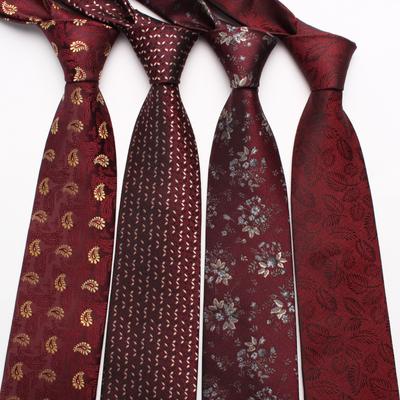 Gravata retrô bordô masculina, gravata para padrinho de casamento, fio de poliéster e seda, gravata empresarial