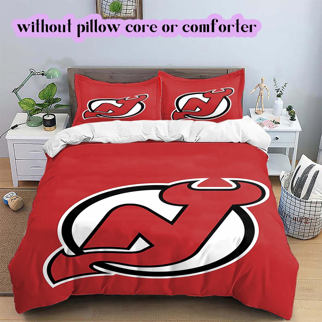 Ice Hockey Logo Pattern Bedding Quilt Set Quilt Cover Pillowcase Home Decoration Birthday Gift (1*duvet Cover+ 2*pillowcase, Without Core)