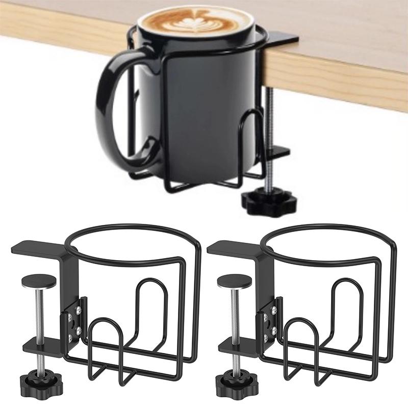 2Pcs Desk Cup Holder Table Universal Adjustable Pgraded Arm Clamp Nonslip Storage Rack Clip on Coffee Bottles