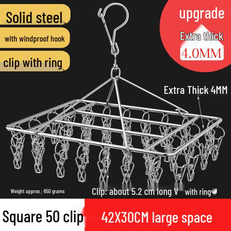 Round Windproof Clothes Drying Rack with Stainless Steel Clips and Hanging Hook