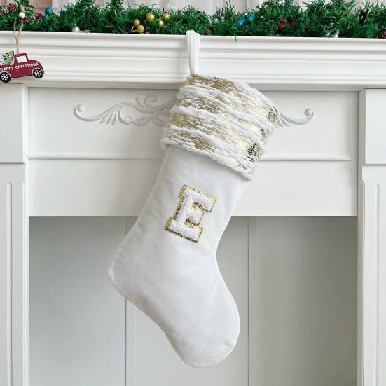 Brodert julestrømpe med snor med stor kapasitet Slitebestandig julebrevsokker hengende dekorasjon