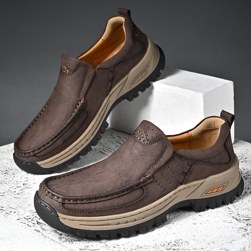 

Brand Soft Comfort Walking Shoes High-quality Outdoor Thick Soled Anti Slip Wear-resistant Travel Shoes Men Leather Casual Shoes 46 темно-коричневого