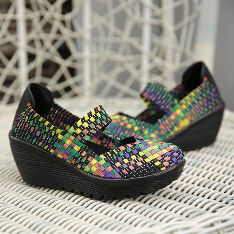 Handgewebte Damen Freizeitschuhe mit dicker Sohle und Höhenerhöhung