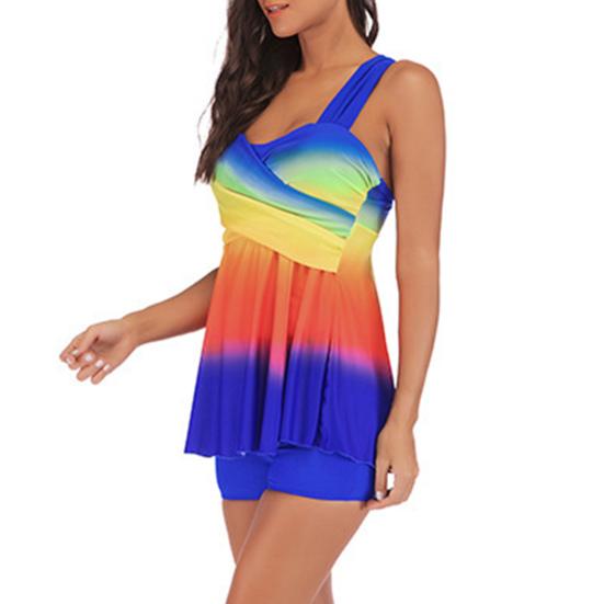 2 Teile/satz Rückenfreier Badeanzug Sexy Plus Size Regenbogendruck Tankini Set Strand