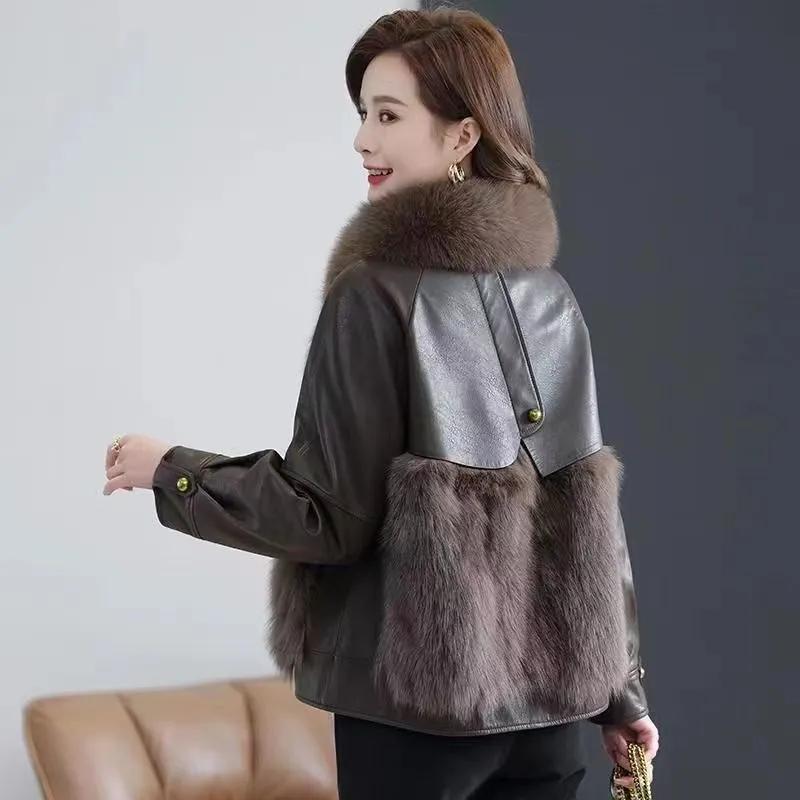 Winter Coat Plus Velvet Thickened Autumn and Winter Leather Women's Western Style Age-reducing Fashion Fur One-piece Women's Mid-length Coat