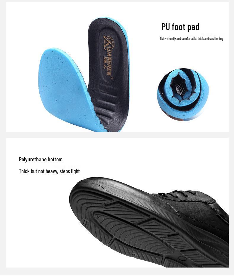 Sapatos de Trabalho Casuais de Couro Strongman 3515 Masculinos - Preto, Tamanho Grande, Primavera/Outono, Tênis para Deslocamento ao Ar Livre