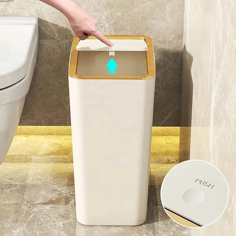 Bathroom Trash Can 11 11L Garbage Can with Press Top Lid for Toilet,Bedroom,Living Room – Plastic Wastebasket with Pop-up Lid