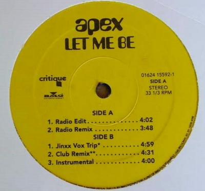 12-Zoll-Schallplatte APEX - Let Me Be 01624155921 Kritik 1996 US Dance & Electronica Gebraucht
